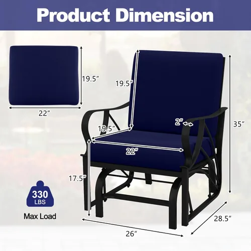 Miniatura 3 de Tangkula Planeador de patio al aire libre, silla deslizante con marco de metal con cojín, silla ergonómica para patio al aire libre para una sola