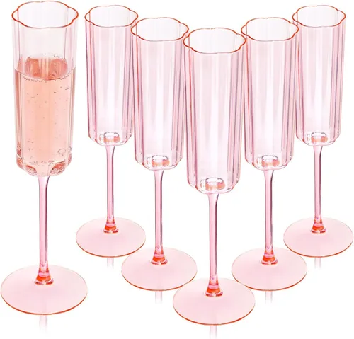 Miniatura 11 de Ciaell Paquete de 24 copas de champán de plástico – Copas de champán desechables acanaladas de 6 onzas – Copas de mimosa vintage transparentes