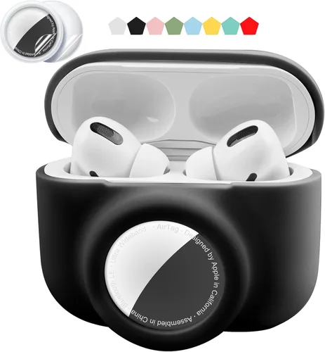 Miniatura 9 de Juego de funda protectora 2 en 1 compatible con Airpods Pro y Airtag, funda de silicona para rastreador GPS, suave a prueba de golpes, antiarañazos