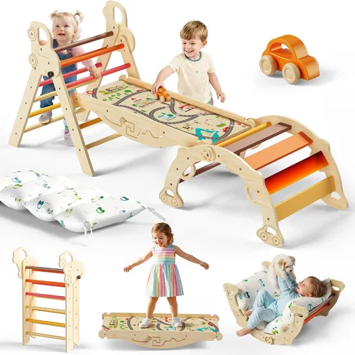 Miniatura 11 de Pikler - Juego de escalada triangular con cojín, juguetes de escalada plegables para interiores, gimnasio Montessori para niños pequeños, escalador