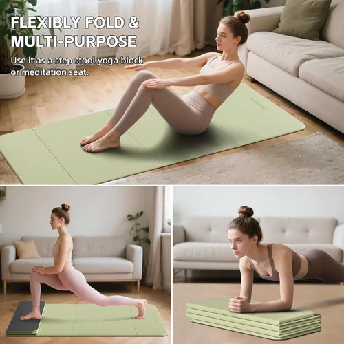 Miniatura 6 de Estera de Yoga de 7 Pliegues 177.8x61 cm - 1.27 cm de Grosor Estera de Ejercicio Plegable, Compacta Antideslizante de TPE para Viaje, Verde hierba +