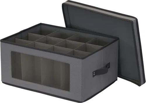 Miniatura 4 de Household Essentials Caja de almacenamiento para copas de vino tipo globo, estructura resistente y asas, panel con ventana, tapa completamente