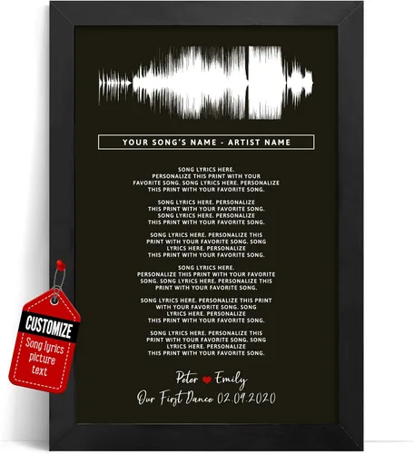 Miniatura 23 de VICILO Póster personalizado con letras de canciones, lienzo para decoración de pared, acordes de canción perfecta, regalo de aniversario de un año