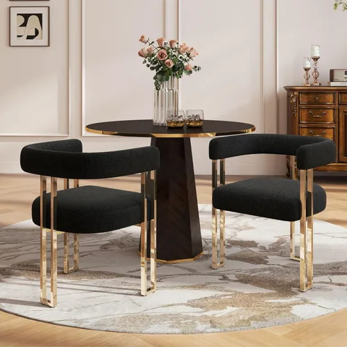 Miniatura 13 de Hyfirm Juego de 2 sillas de comedor de barril beige y dorado, modernas sillas tapizadas de terciopelo con respaldo curvado para isla de cocina