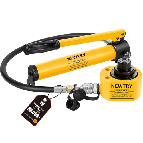 NEWTRY Kit de potencia Porta de gato hidráulico de perfil bajo 10T + bomba manual hidráulica manual CP-180 Jack de sección múltiple, cilindro