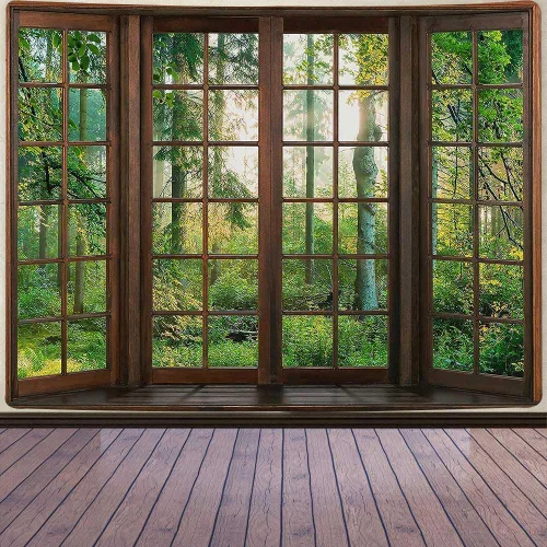 Miniatura 12 de Aidatain Tapiz Natural de Bosque Verde Escenario de Ventana Tapiz Estético de Pared para Dormitorio Franela 40" L x 30" A Manta de Playa Sala