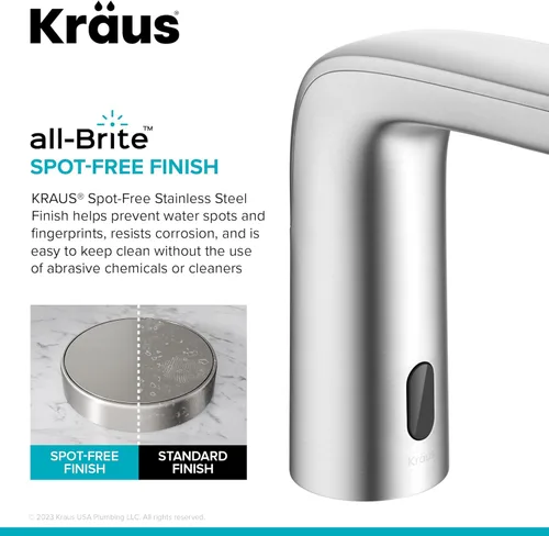 Miniatura 6 de KRAUS Indy Grifo de baño sin contacto con sensor táctil con caja de control y mezclador de temperatura en acero inoxidable libre de manchas, Acero
