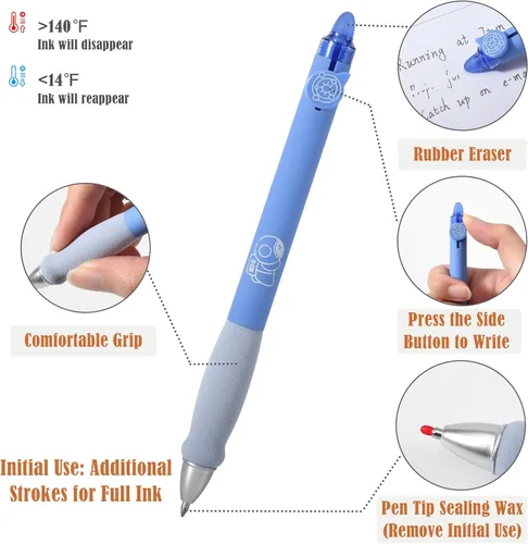 Miniatura 3 de BAYTORY 8 piezas de lindos bolígrafos de gel retráctiles y borrables, bolígrafo de tinta azul y negra con borrador transparente, escritura suave