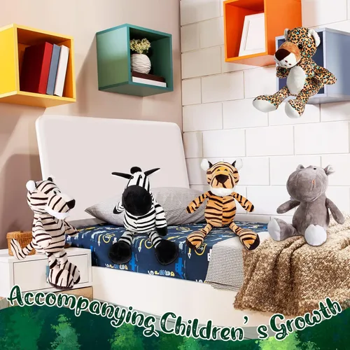 Miniatura 6 de HyDren Juego de 10 animales de peluche de safari de 9 pulgadas y elefante, jirafa, león, tigre, mono, rinoceronte, cebra, leopardo, hipopótamo