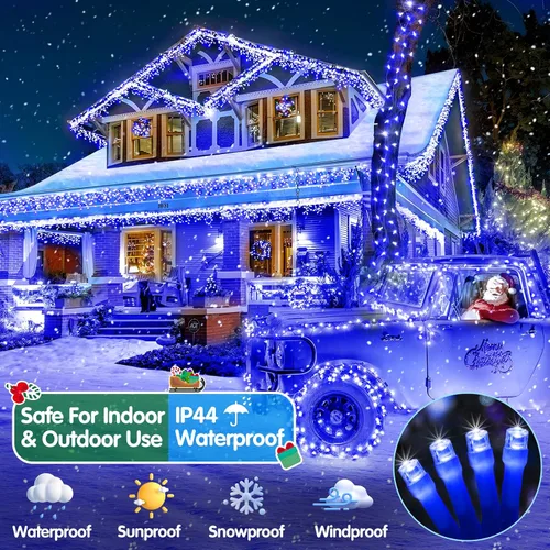 Miniatura 5 de Cadena de luces de Navidad para exteriores, 125 pies con 350 luces LED, 8 modos y función de temporizador con memoria, luces de hadas parpadeantes