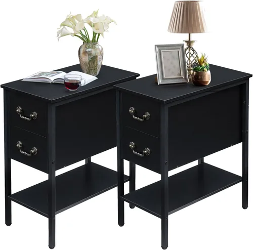 Miniatura 10 de VECELO Mesas auxiliares, mesita de noche estrecha con cajones y estante de almacenamiento, mesita de noche moderna para espacios pequeños, sala