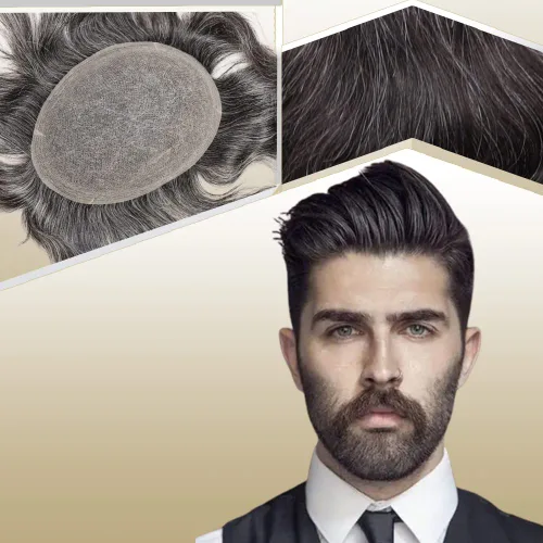 Miniatura 15 de Tupé de cabello humano europeo para hombres, suave encaje suizo completo, sistema de reemplazo de cabello, extensiones de cabello de 10 x 8 1B