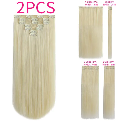 Miniatura 3 de SYXLCYGG Extensiones de cabello rubio, 2 unidades, extensiones de cabello con clip de 22 pulgadas, 5 onzas, lacio, sintético, esponjoso, rubio