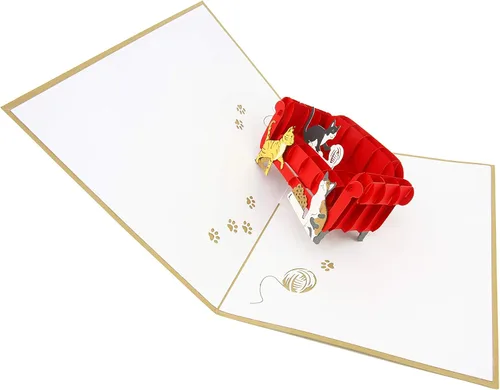 Miniatura 2 de PopLife Tarjeta desplegable 3D de gatos jugando en el sofá, tarjeta de felicitación de papel para amantes de los gatos, día de la madre, cumpleaños