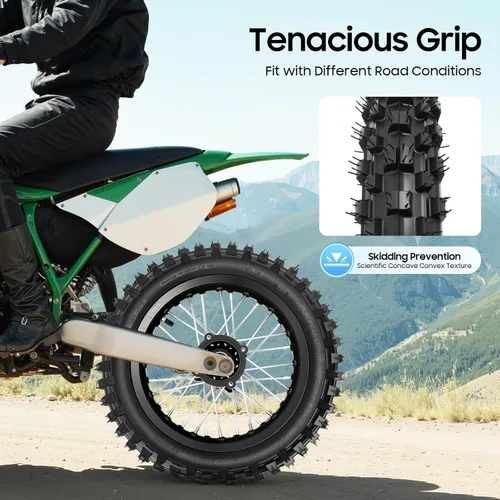 Miniatura 4 de Juego de neumáticos para motocross 60/100-14 ruedas delanteras y 80/100-12 traseras con llanta, tubo, freno de disco y piñón - Se adapta a