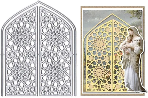 Threetols Fondo de ventana de puerta troquelado de metal para hacer tarjetas, marco de ventana de flores, troqueles de corte para manualidades de