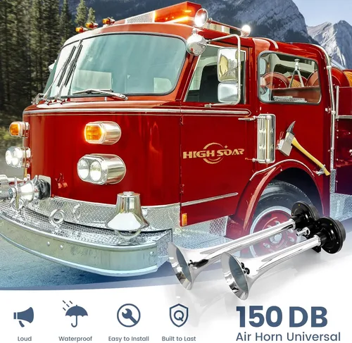 Miniatura 5 de HIGHSOAR - Bocina de aire para camión de 12 V, 150 db, kit de bocinas de trompeta dual con compresor universal para coche, tren, barco