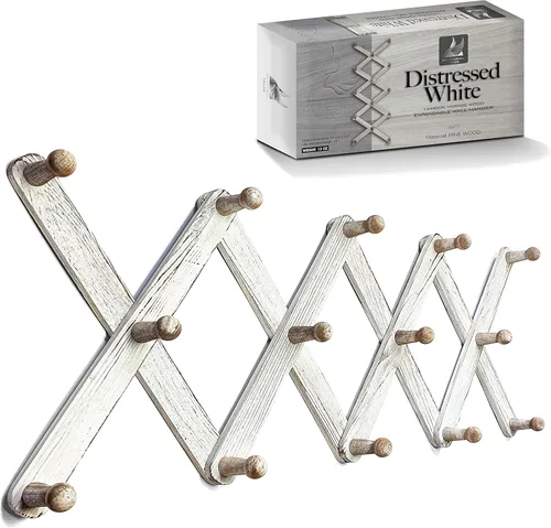 Perchero de madera expandible – Percha de pared de madera de pino – Ganchos hechos a mano vintage – Para colgar abrigo, chaqueta, sombrero, correa,