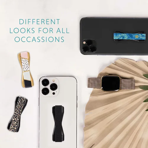 Miniatura 4 de LOVEHANDLE Agarre universal para la mayoría de teléfonos inteligentes, mini tabletas y fundas, correa elástica negra con base negra, paquete de 2