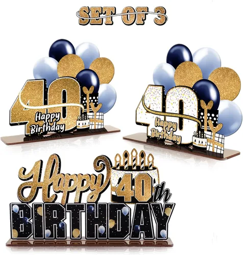 Miniatura 60 de LINGTEER Feliz 10º Cumpleaños Juego de Centros de Mesa de Acrílico Azul para Mesa - Brindemos por Diez Años Decoraciones de Regalo de Fiesta de 10º