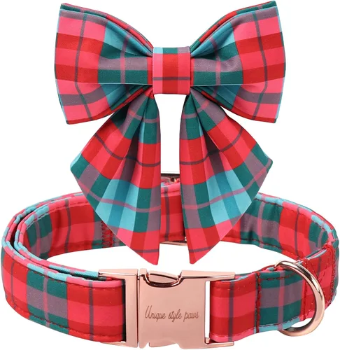 Miniatura 27 de Unique style paws Collar de perro de color verde sedoso, ajustable, duradero, con lazo para boda, collar de pajarita para cachorros y gatos pequeños