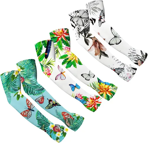 DECOHS Mangas de jardinería de mariposas con agujero para el pulgar, mangas para brazo de jardinería de granjeros de flores, cubierta de brazo de