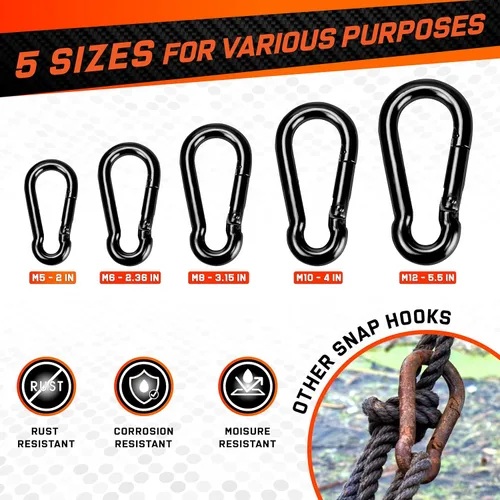 Miniatura 5 de PAMAZY 12 ganchos de resorte de 2 pulgadas, clip de gancho de utilidad, conector de cuerda resistente, ganchos de enlace rápido para interiores
