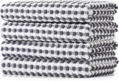 Miniatura 20 de SALAS Paños de cocina de algodón para secar platos de cocina, toallas de cocina de rizo de celosía, paños de cocina altamente absorbentes con lazo
