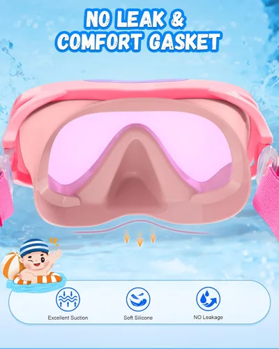 Miniatura 3 de Gafas de natación para niños con correa de tela para niños de 3 a 15 años, gafas de natación a prueba de fugas con cubierta nasal, vista clara
