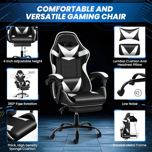 Miniatura 6 de YSSOA Silla para videojuegos, silla de computadora con reposapiés, altura ajustable y función de inclinación de 90° a 135°, silla reclinable