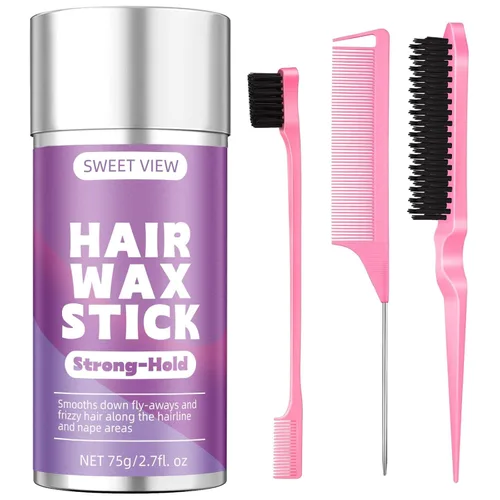 Barra de cera para el cabello SWEET VIEW y cepillo liso para peinar hacia atrás para domar cabellos sueltos, encrespados, rabo de caballo elegante,