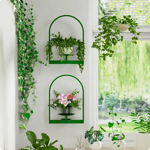 Miniatura 10 de Soporte para plantas de pared de metal negro, paquete de 2 soportes para plantas montados en la pared y soportes colgantes para macetas