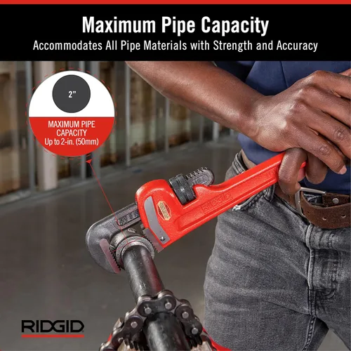 Miniatura 15 de RIDGID 31010 - Llave de tubería recta modelo 10 resistente, llave de fontanería de 10 pulgadas, color rojo, negro, 9.843 in (10 pulgadas)