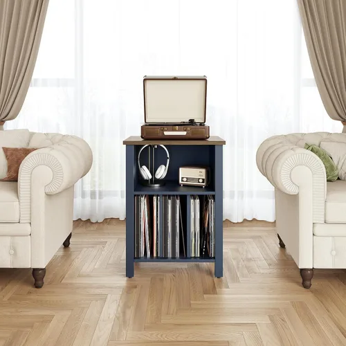 Miniatura 2 de LIDYUK Soporte para tocadiscos, mesa auxiliar de almacenamiento de discos de vinilo con estante de exhibición con capacidad para hasta 130 álbumes
