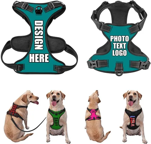 Miniatura 10 de Arnés para perro personalizado con nombre y número de teléfono, chaleco personalizado para perro, arnés reflectante ajustable para mascotas, beige, S