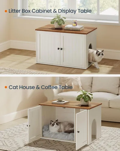 Miniatura 6 de SONGMICS HOME Caja de arena, montaje sin herramientas superrápido, muebles de caja de arena para gatos, puertas de empuje para abrir, casa