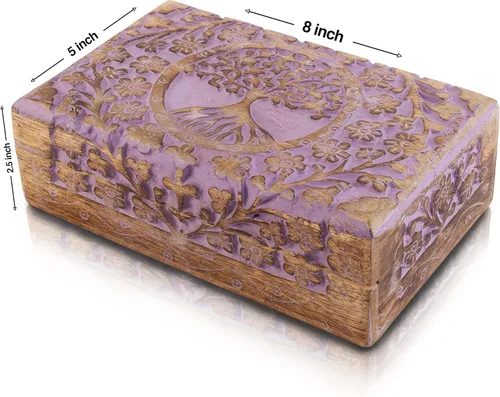 Miniatura 20 de Gran regalo de cumpleaños y inauguración de la casa, joyero de madera decorativo hecho a mano con talla del árbol de la vida, organizador, recuerdo