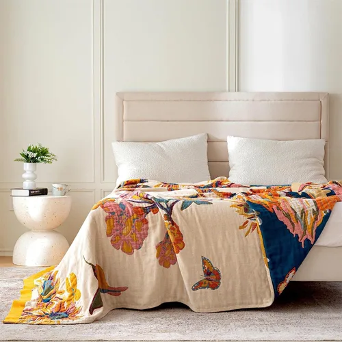 Miniatura 7 de MSGKV Manta de Tiro 100% Algodón para Cama Sofá Otoño 90''x 98'' Mantas de Muselina Súper Suaves Cálidas Colcha Bohemia Ligera Mantas Decorativas