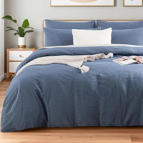Miniatura 58 de NEXHOME PRO Funda de edredón de algodón para niños, tamaño twin, aspecto de lino, blanco, orgánico, natural, 100% algodón lavado, juego de ropa