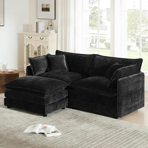 Miniatura 24 de GNIXUU 76" Modular Sectional Sofa, Beige Loveseat Sofa Cloud 2 Seater Couch, Comfy Chenille Love Seats 25" Deep Seat with 2 Pillows for Small Spaces