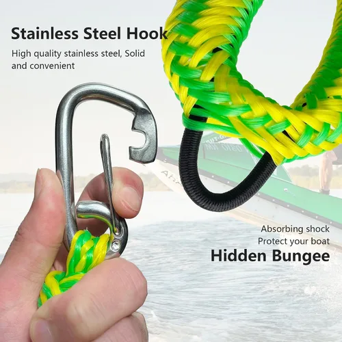 Miniatura 2 de Paquete de 2 cuerdas marinas para embarcaciones de 4 pies con clip de acero inoxidable 316, accesorio de barco para kayak, pontón, embarcación, PWC
