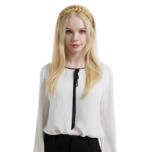 Miniatura 6 de Diadema ancha trenzada para el cabello, accesorios para el cabello, banda elástica antideslizante para mujeres y niñas (amarillo claro)