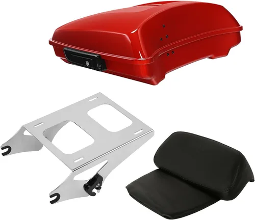 Miniatura 48 de TCT-MOTORPARTS Atlas Silver Metálico Maletero de Viaje Modificado con Respaldo y Montaje en Rack Adecuado para Harley Touring 14-25 Street Glide