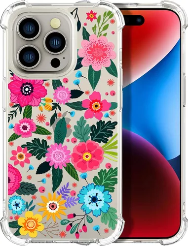 Miniatura 57 de Compatible con iPhone 14, funda transparente y bonita para mujeres y niñas, diseño floral, diseño floral femenino, funda para teléfono 14