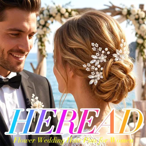 Miniatura 3 de Heread Flower Bride - Horquillas para el cabello de boda con perlas plateadas, accesorios para el cabello de novia, piezas de cristal para mujeres