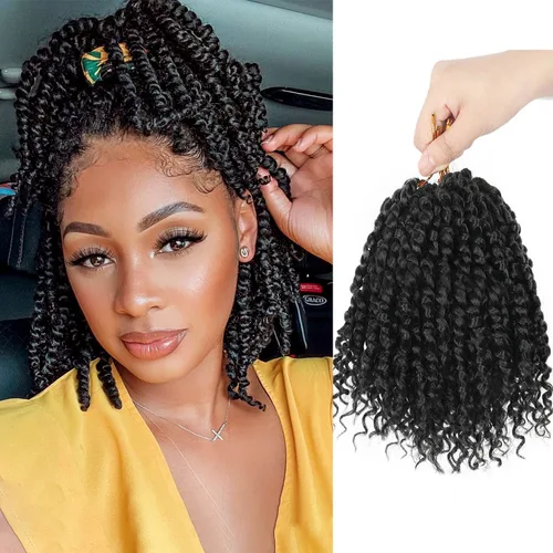 Miniatura 82 de Bileaf Cabello de Ganchillo Passion Twist Pre-retorcido de 10 Pulgadas, 8 Paquetes de Ganchillo Passion Twist, Cabello Corto Passion Twist