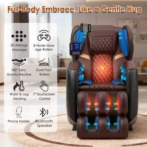 Miniatura 4 de Silla de masaje Shiatsu de cuerpo completo 3D de gravedad cero con rodillos de 10 nodos, 20 bolsas de aire, calefacción de cintura y piernas, audio