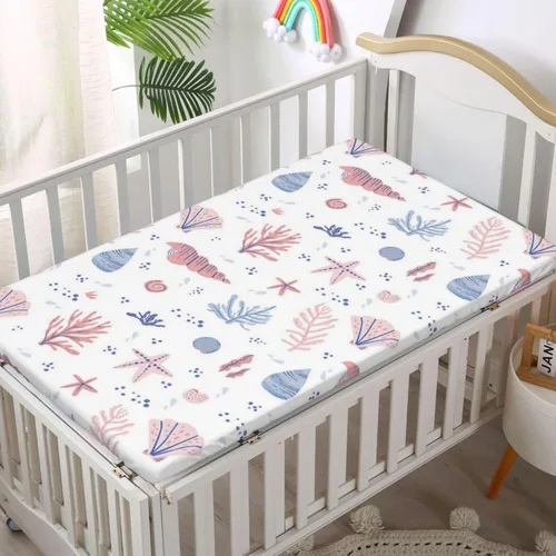 Miniatura 2 de Sábana bajera ajustable para cuna con temática costera, sábana bajera estándar para cuna para niño o niña, 28 x 52 pulgadas, rubor blanco y azul