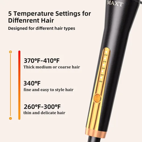 Miniatura 3 de Varita rizadora de turmalina de cerámica de 1 pulgada, rizador de pelo de doble voltaje para rizos y ondas de larga duración con 5 ajustes de calor