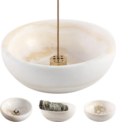 Koville Porta Incienso de Mármol Natural Turco, Porta Inciensos para Varillas, Quemador de Inciensos Robusto con Recolector de Cenizas, Ideal para